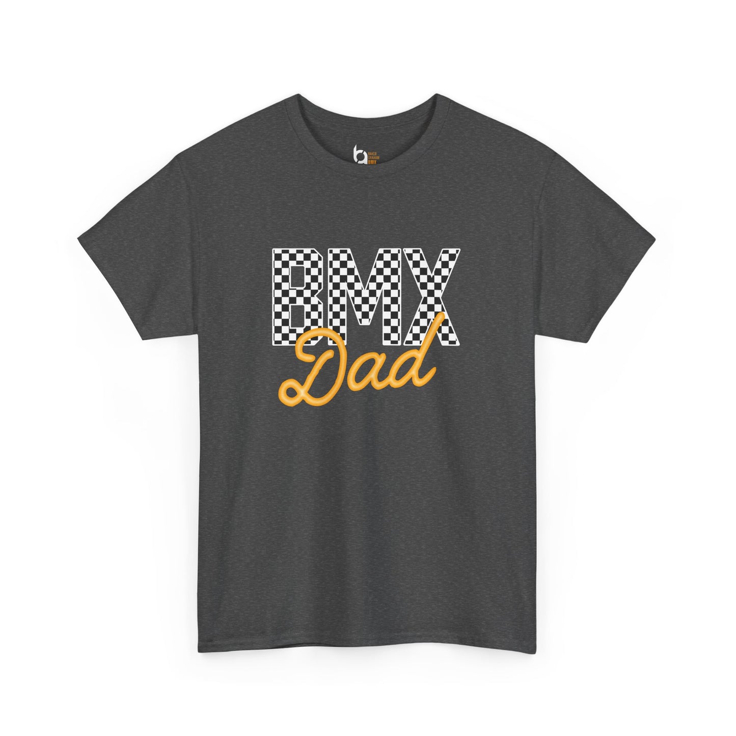 Checkered BMX Dad Dark Colored Tee - Orange Lettering