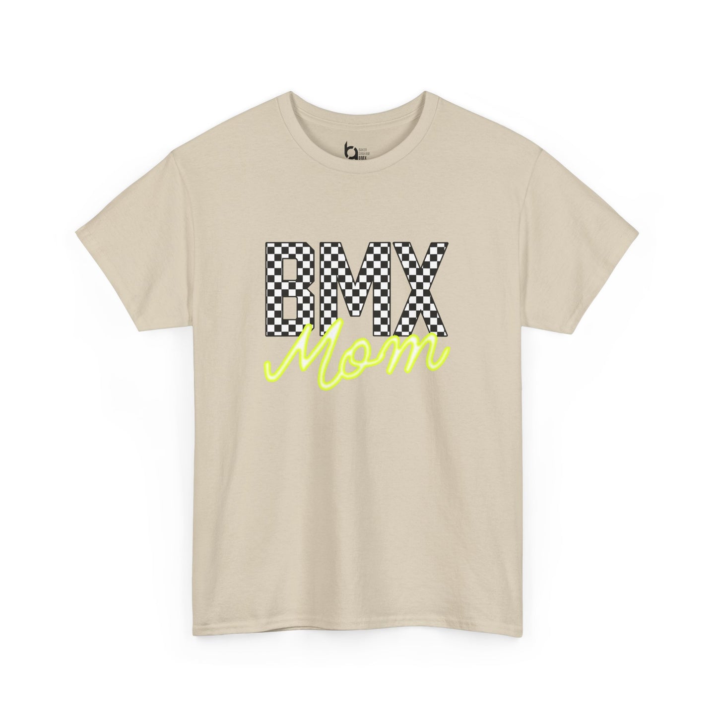 Checkered BMX Mom Light Colored Tee - Chartreuse Lettering