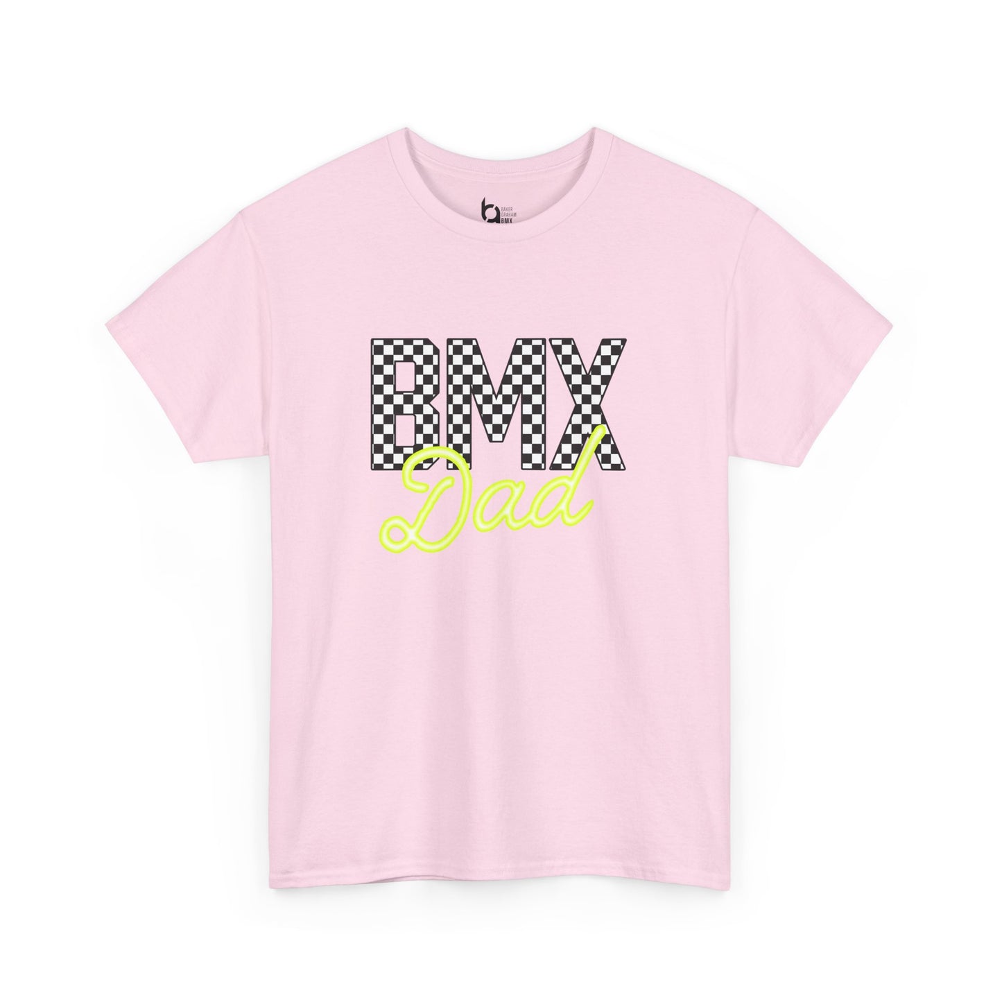 Checkered BMX Dad Light Colored Tee - Chartreuse Lettering