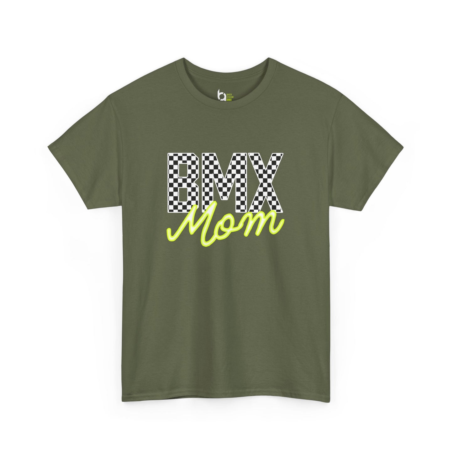 Checkered BMX Mom Dark Colored Tee - Chartreuse Lettering