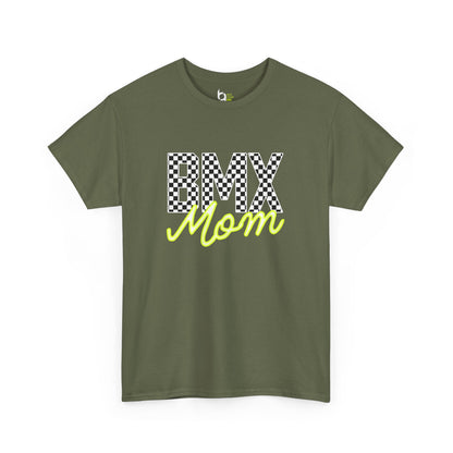 Checkered BMX Mom Dark Colored Tee - Chartreuse Lettering