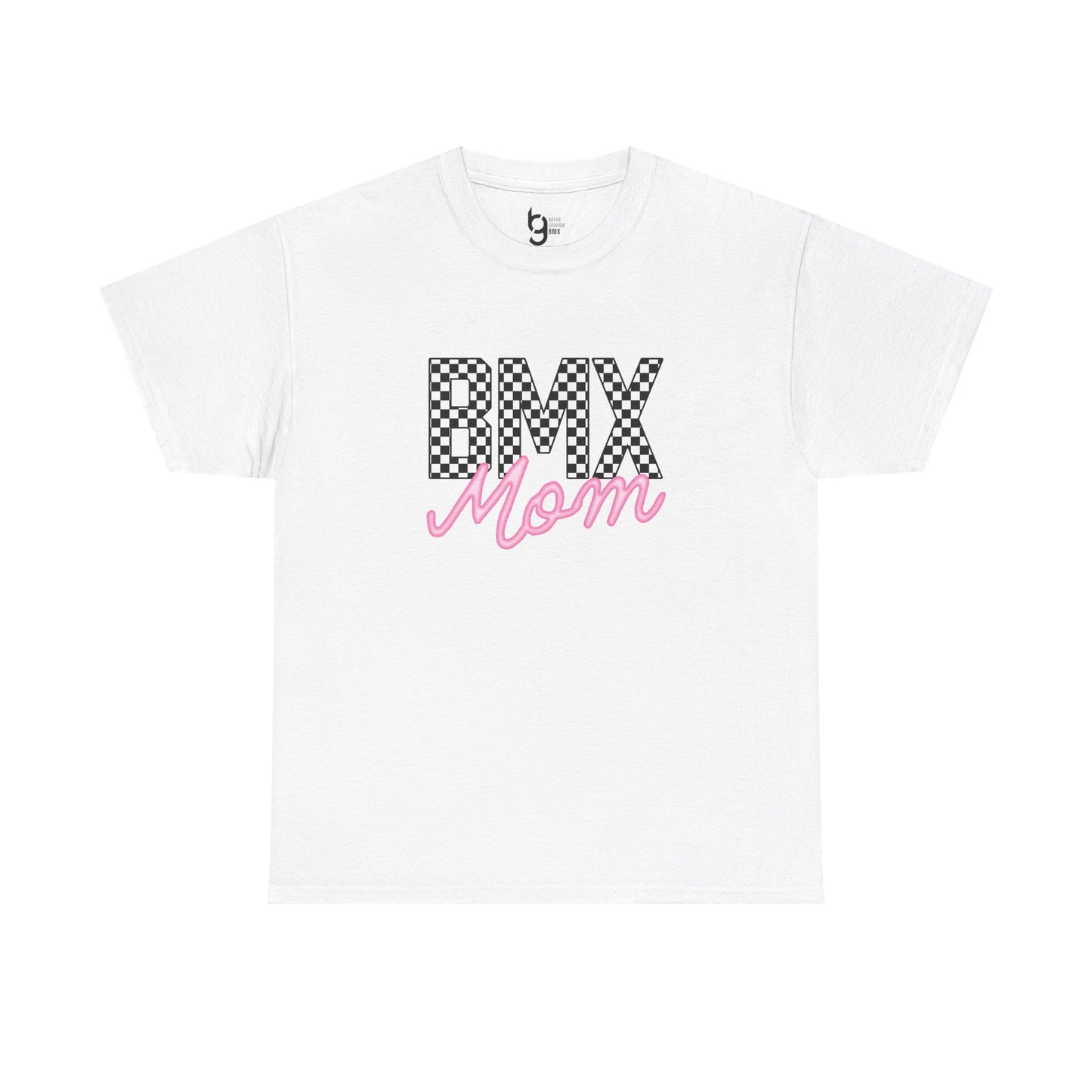 Checkered BMX Mom Light Colored Tee - Pink Lettering
