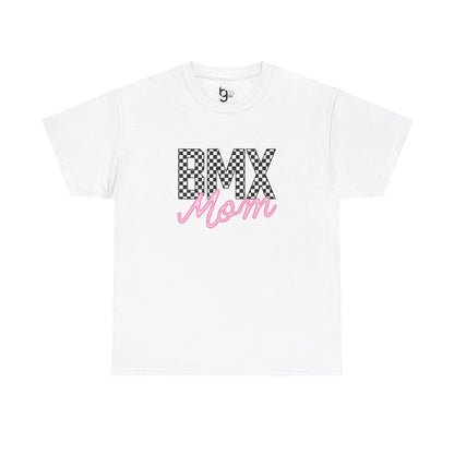 Checkered BMX Mom Light Colored Tee - Pink Lettering