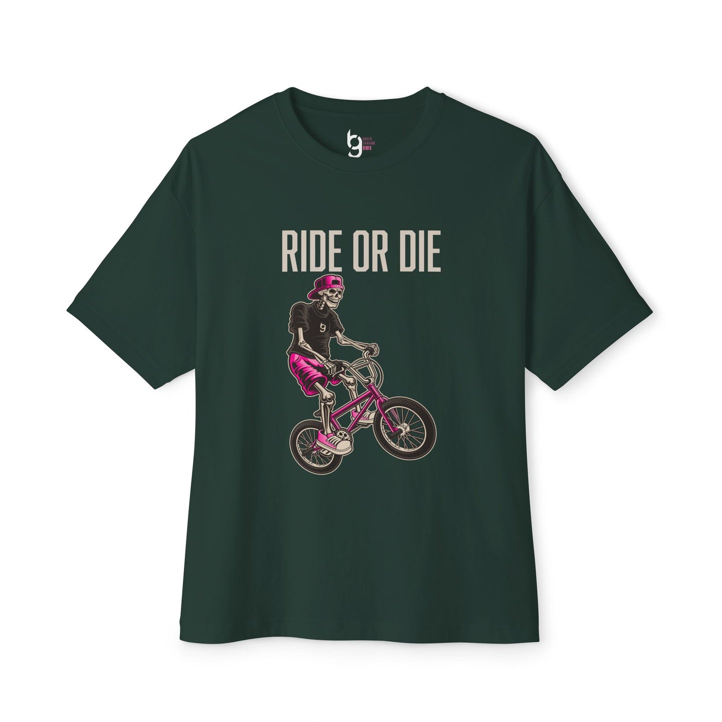 "Ride or Die" BMX Oversized Boxy Tee - Pink Graphic