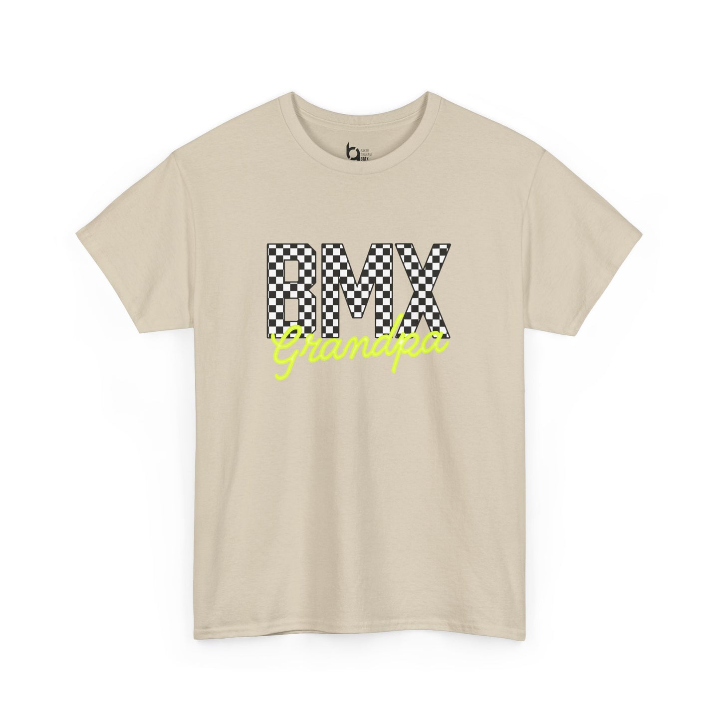Checkered BMX Grandpa Light Colored Tee - Chartreuse Lettering