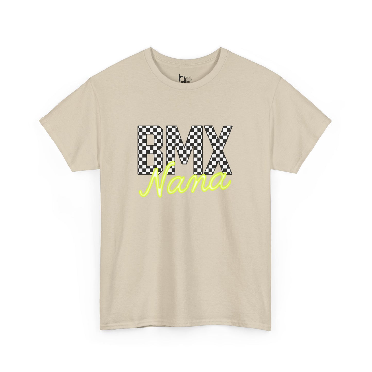 Checkered BMX Nana Light Colored Tee - Chartreuse Lettering