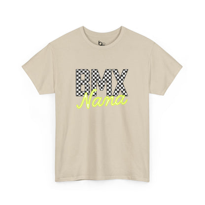Checkered BMX Nana Light Colored Tee - Chartreuse Lettering