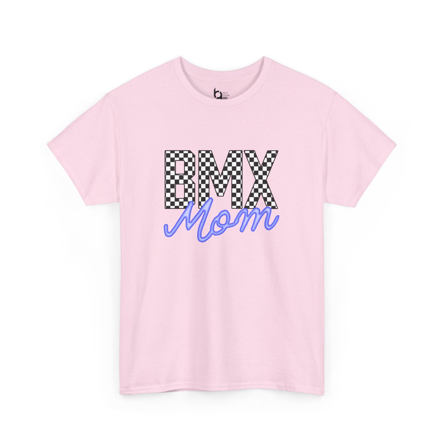 Checkered BMX Mom Light Colored Tee - Blue Lettering