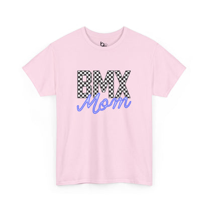 Checkered BMX Mom Light Colored Tee - Blue Lettering