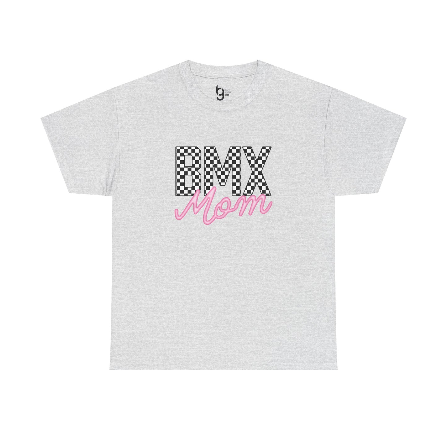 Checkered BMX Mom Light Colored Tee - Pink Lettering