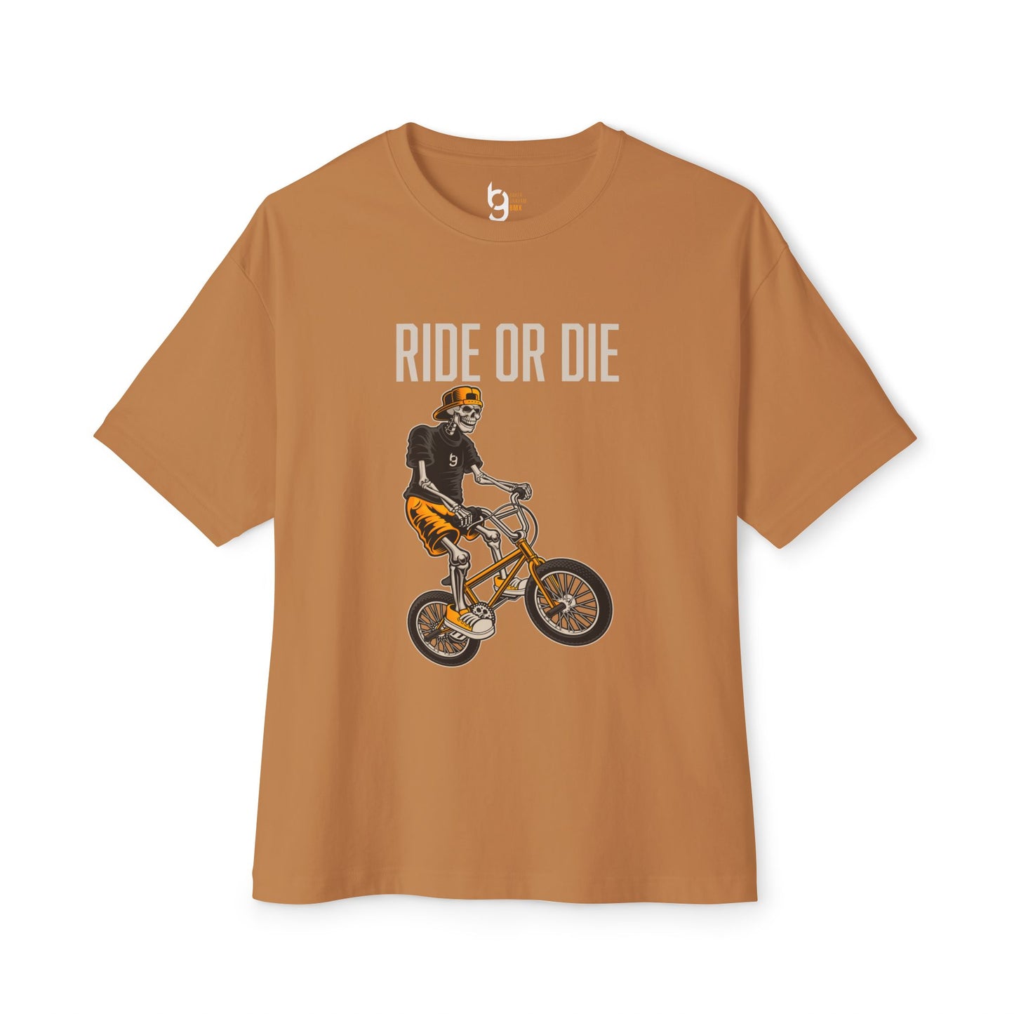 "Ride or Die" BMX Oversized Boxy Tee - Orange Graphic