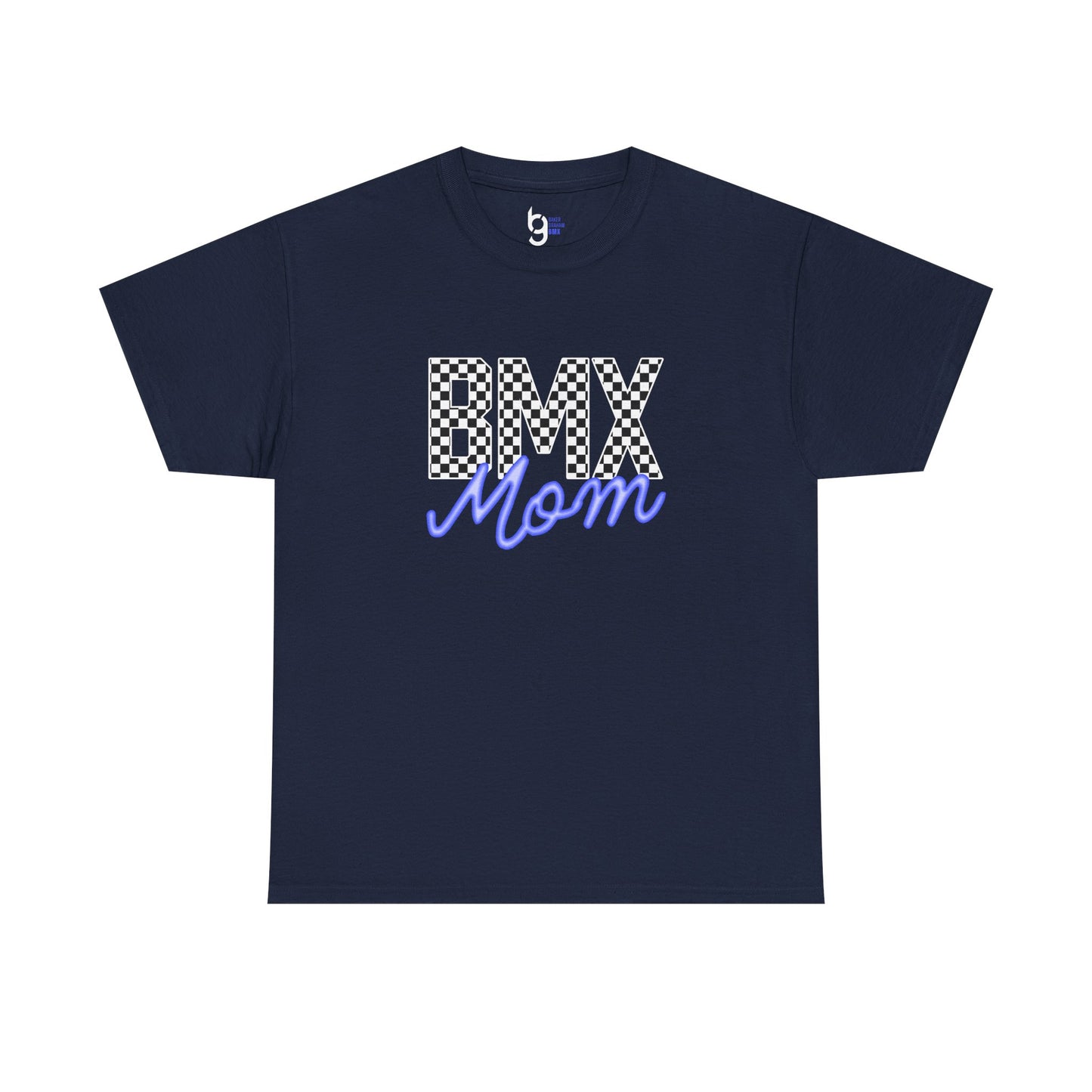 Checkered BMX Mom Dark Colored Tee - Blue Lettering
