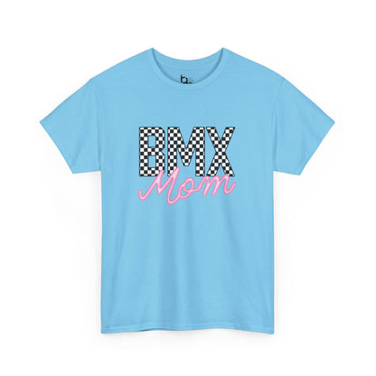 Checkered BMX Mom Light Colored Tee - Pink Lettering