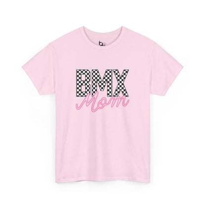 Checkered BMX Mom Light Colored Tee - Pink Lettering