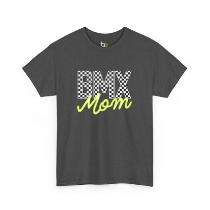 Checkered BMX Mom Dark Colored Tee - Chartreuse Lettering