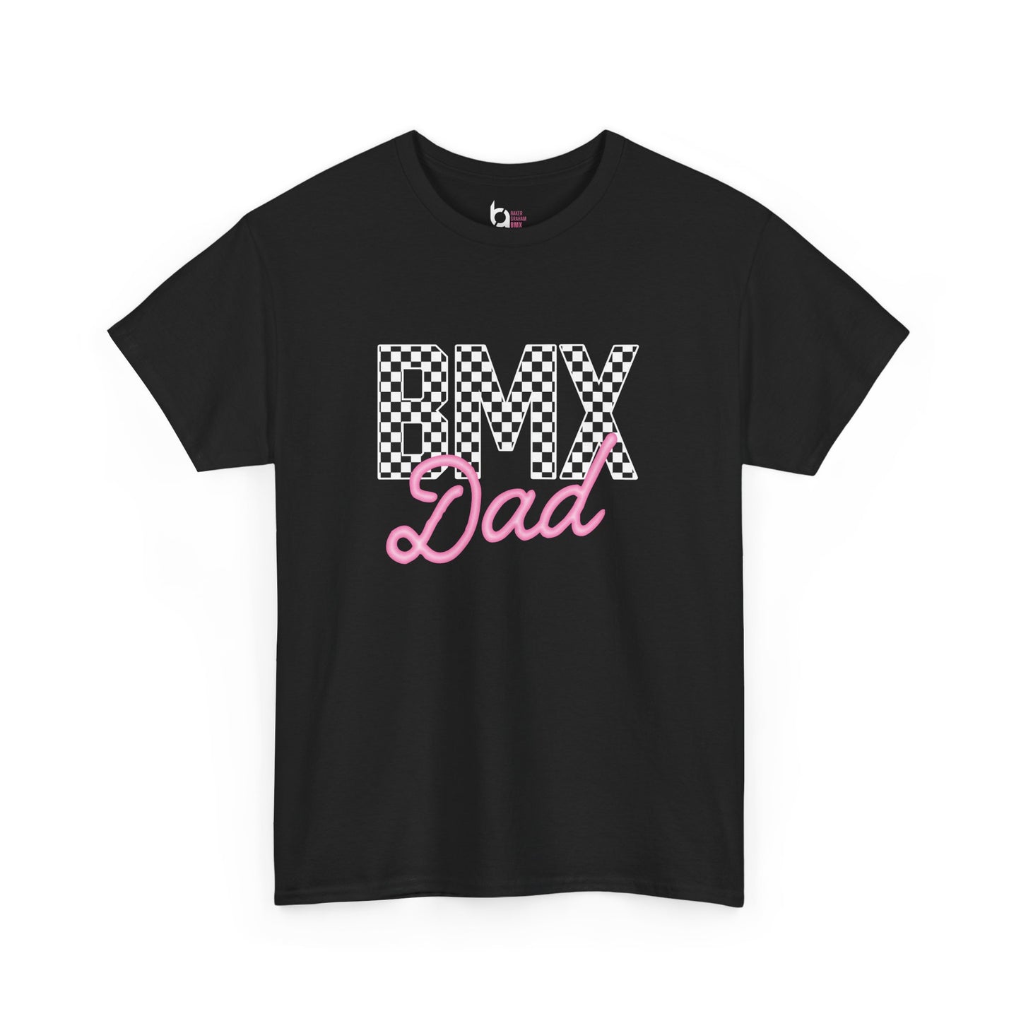 Checkered BMX Dad Dark Colored Tee - Pink Lettering