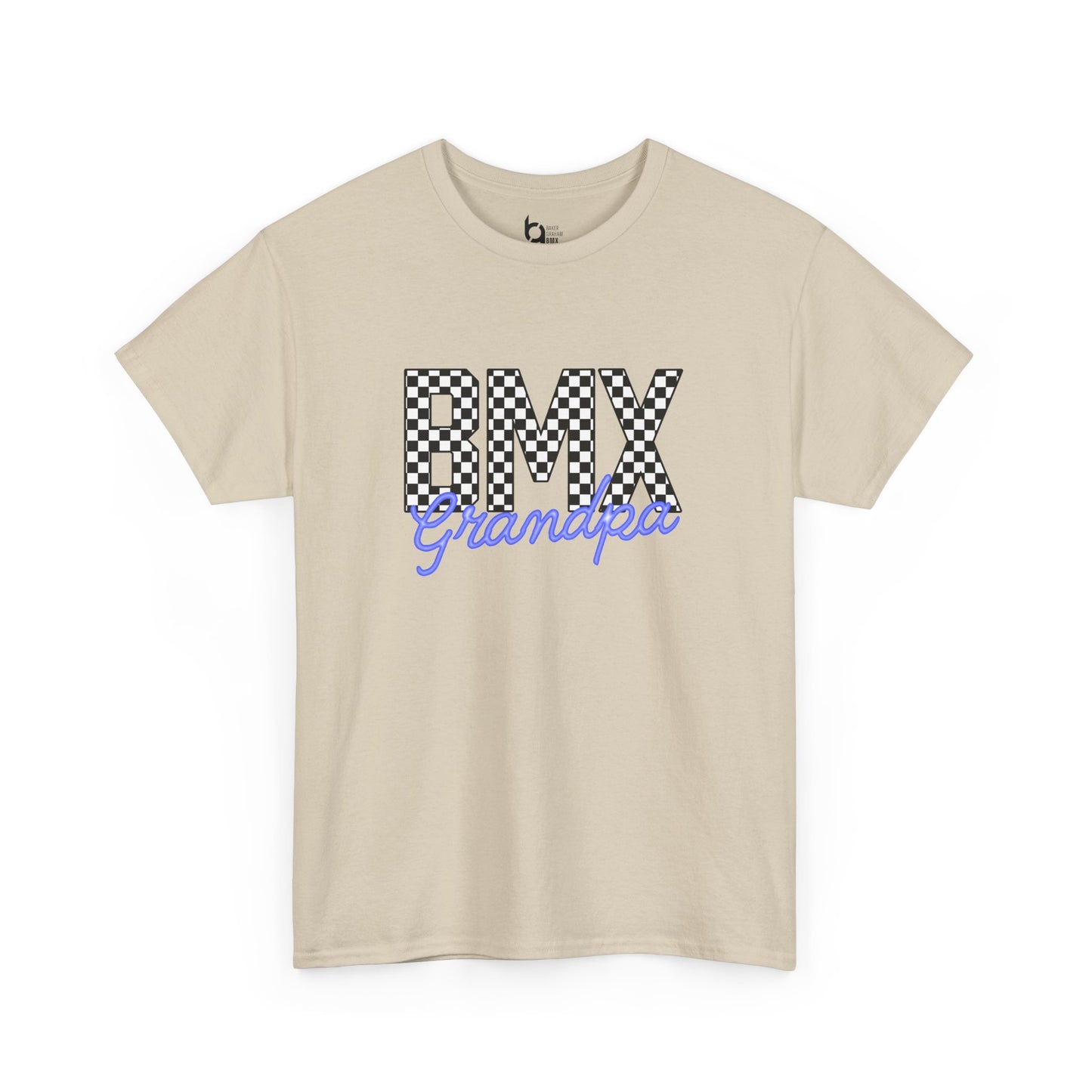 Checkered BMX Grandpa Light Colored Tee - Blue Lettering