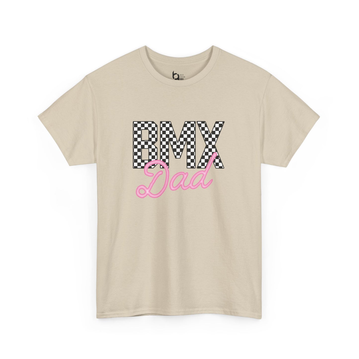 Checkered BMX Dad Light Colored Tee - Pink Lettering