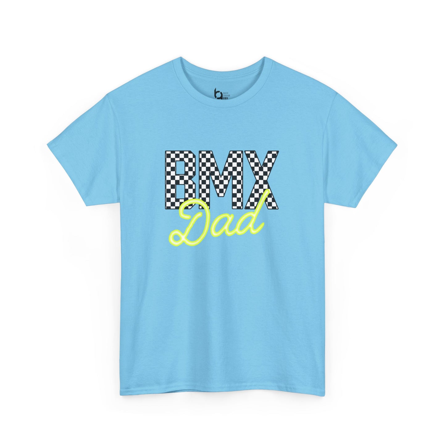 Checkered BMX Dad Light Colored Tee - Chartreuse Lettering