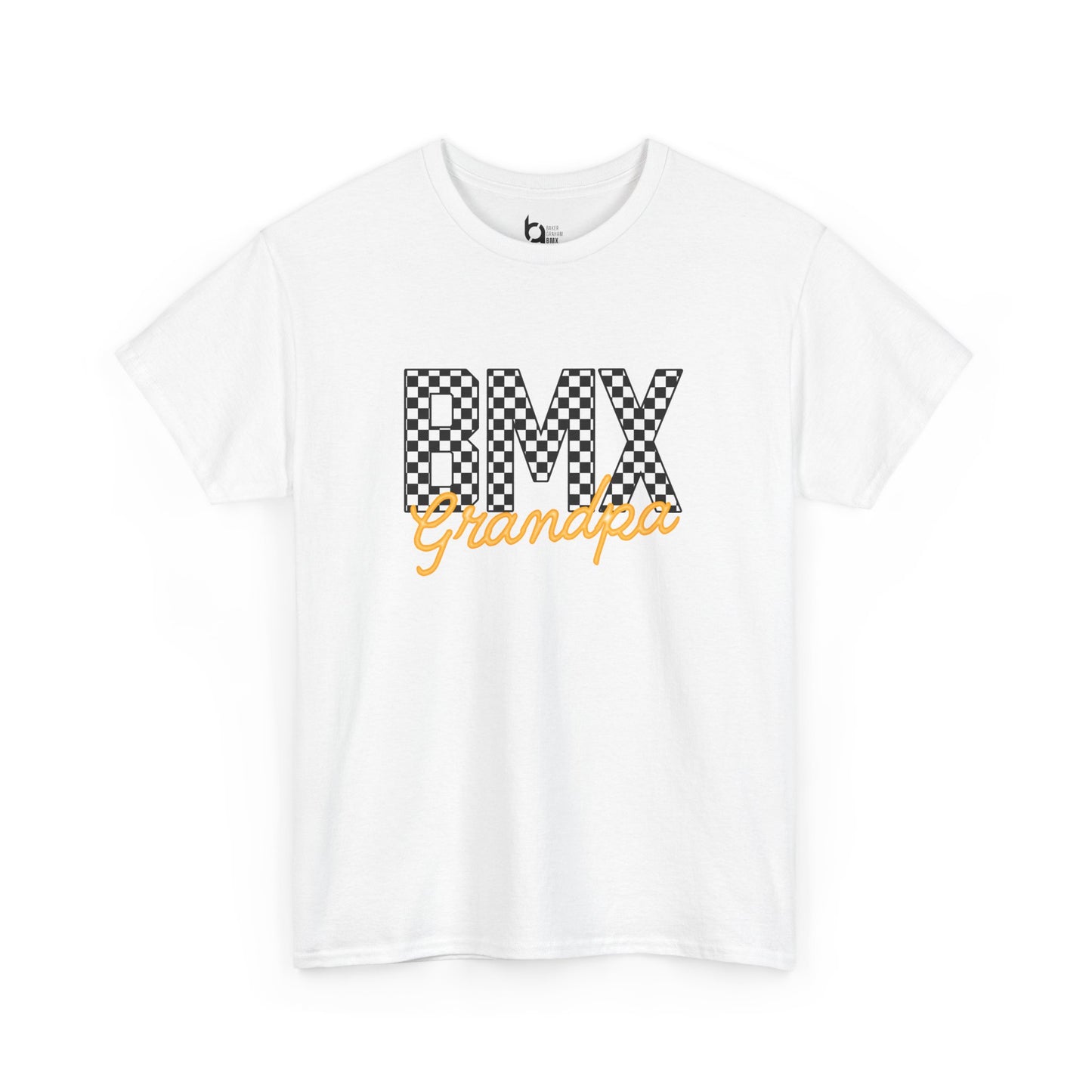 Checkered BMX Grandpa Light Colored Tee - Orange Lettering