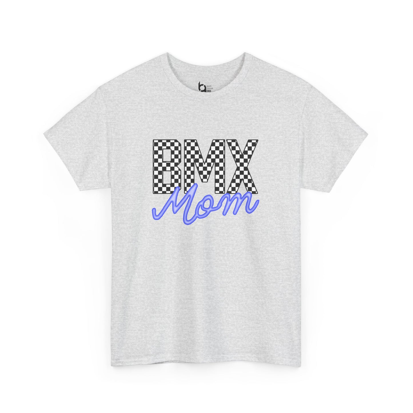 Checkered BMX Mom Light Colored Tee - Blue Lettering