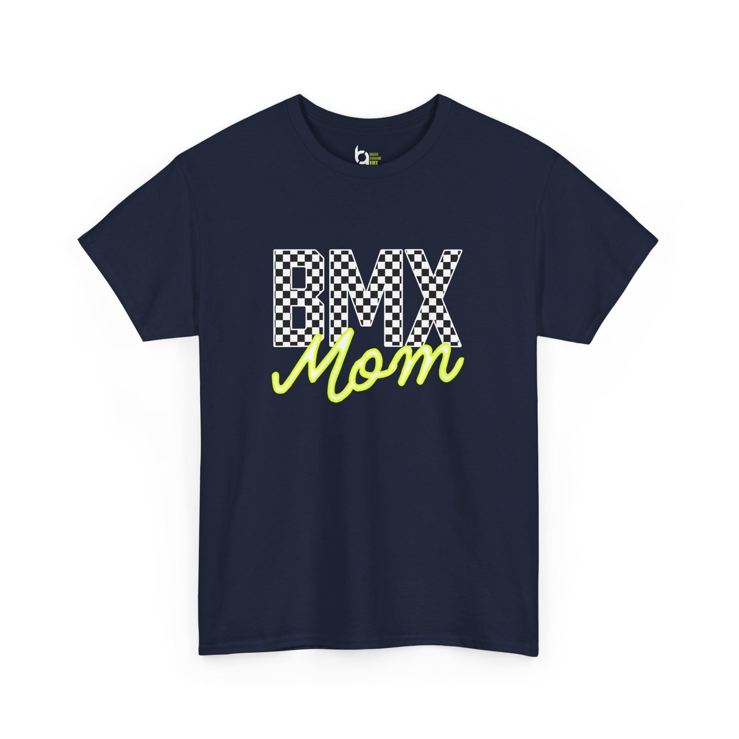 Checkered BMX Mom Dark Colored Tee - Chartreuse Lettering