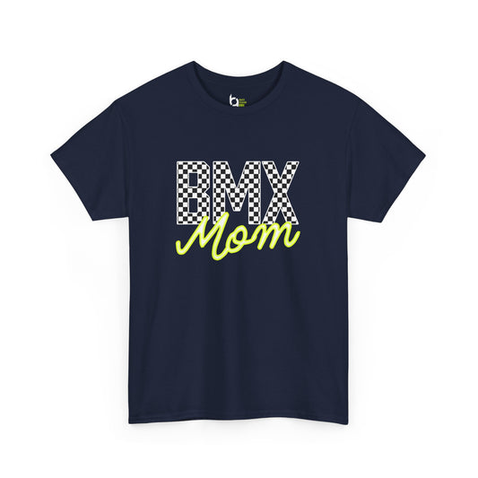 Checkered BMX Mom Dark Colored Tee - Chartreuse Lettering