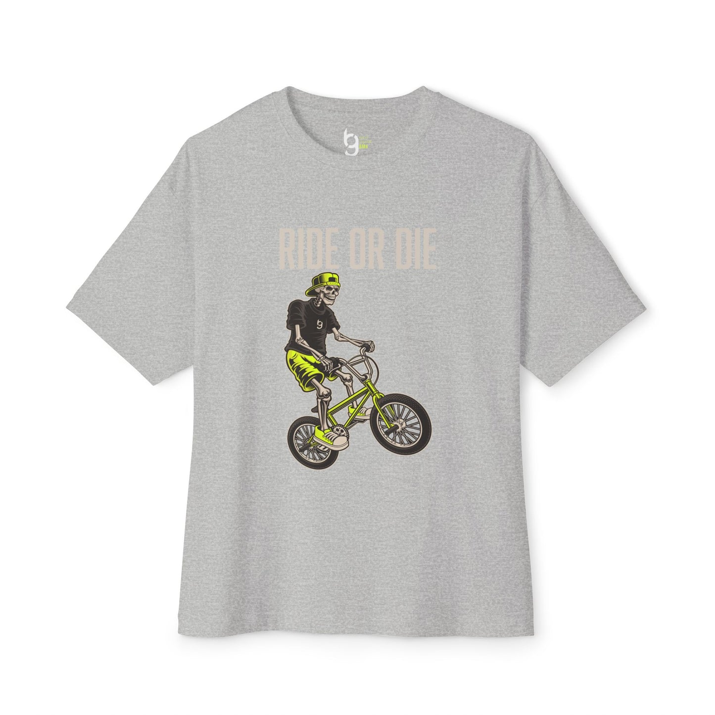 "Ride or Die" BMX Oversized Boxy Tee - Chartreuse Graphic
