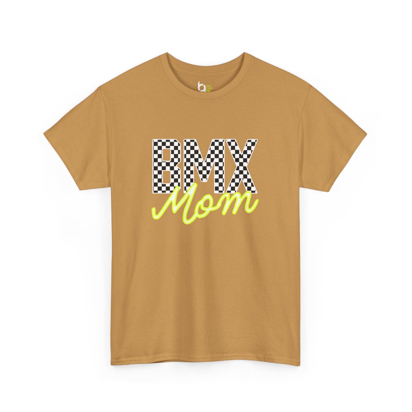 Checkered BMX Mom Dark Colored Tee - Chartreuse Lettering