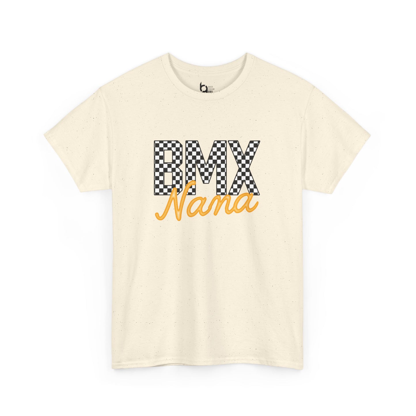 Checkered BMX Nana Light Colored Tee - Orange Lettering