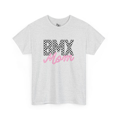 Checkered BMX Mom Light Colored Tee - Pink Lettering