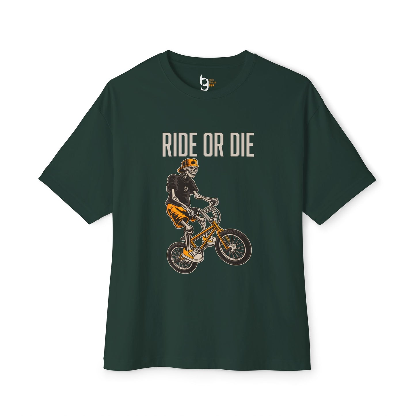 "Ride or Die" BMX Oversized Boxy Tee - Orange Graphic
