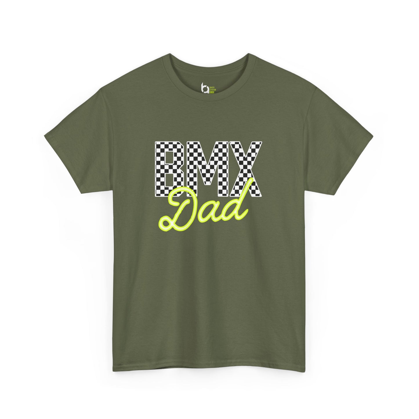 Checkered BMX Dad Dark Colored Tee - Chartreuse Lettering