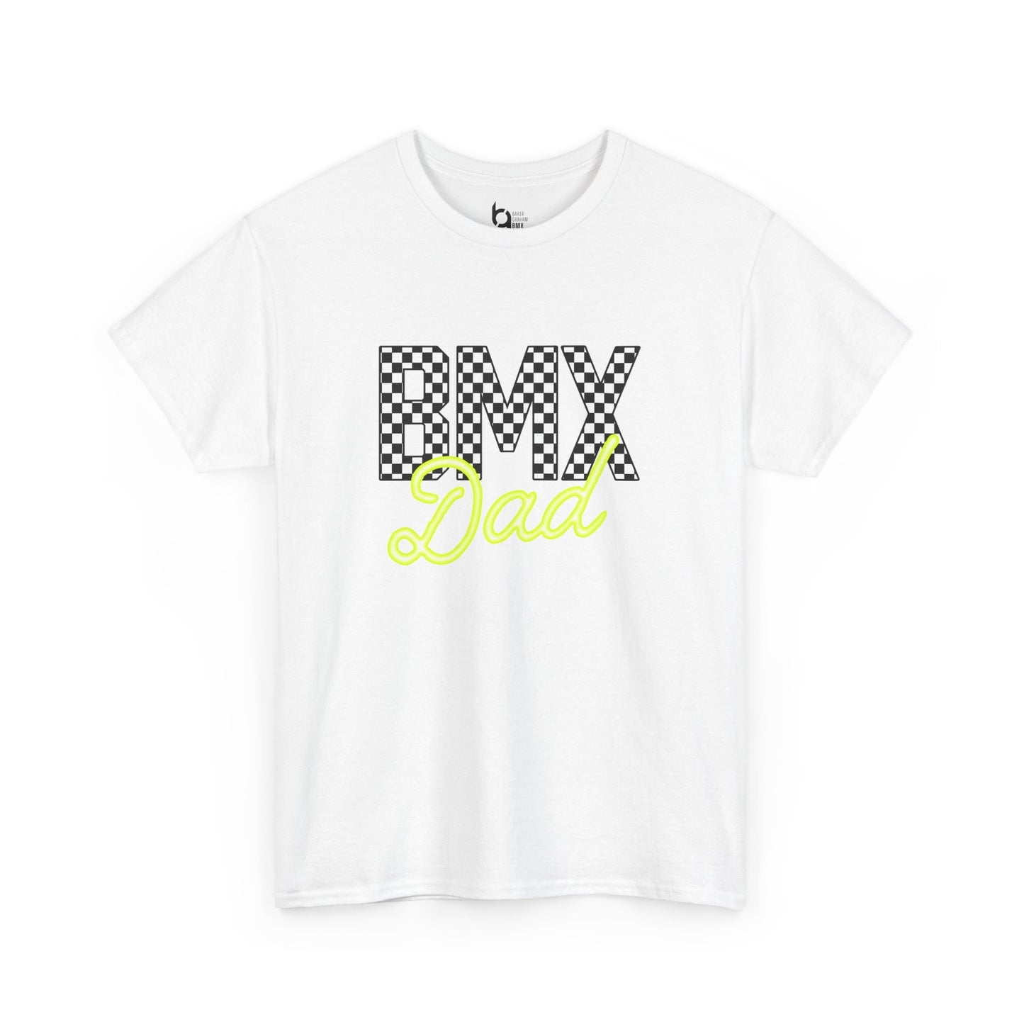 Checkered BMX Dad Light Colored Tee - Chartreuse Lettering