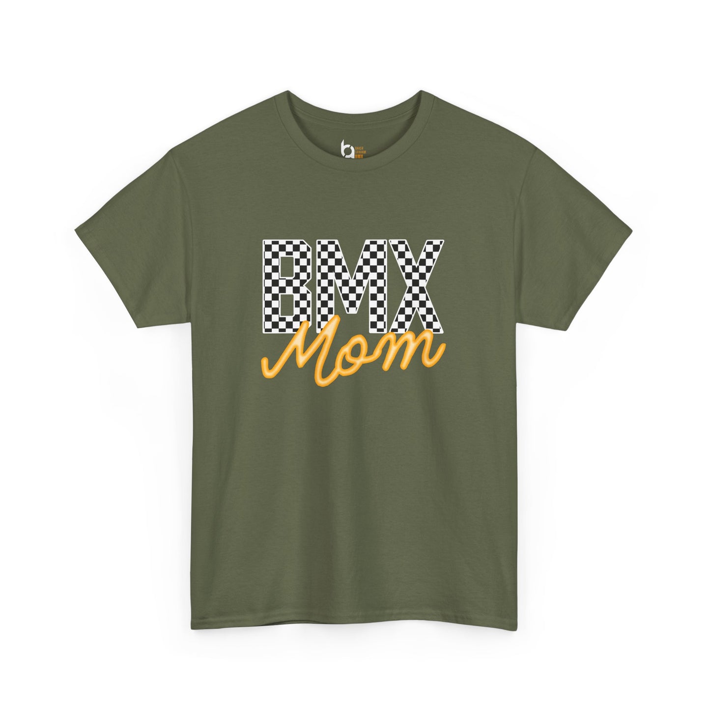 Checkered BMX Mom Dark Colored Tee - Orange Lettering