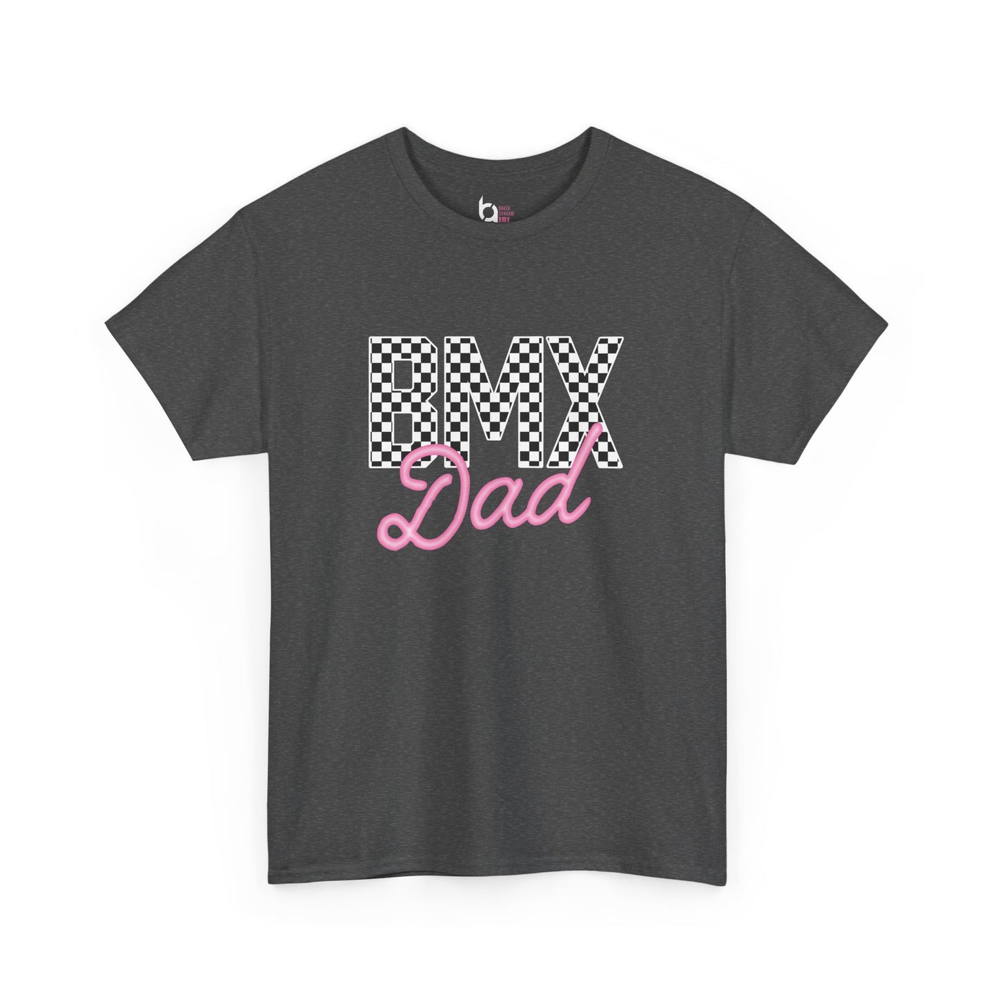 Checkered BMX Dad Dark Colored Tee - Pink Lettering