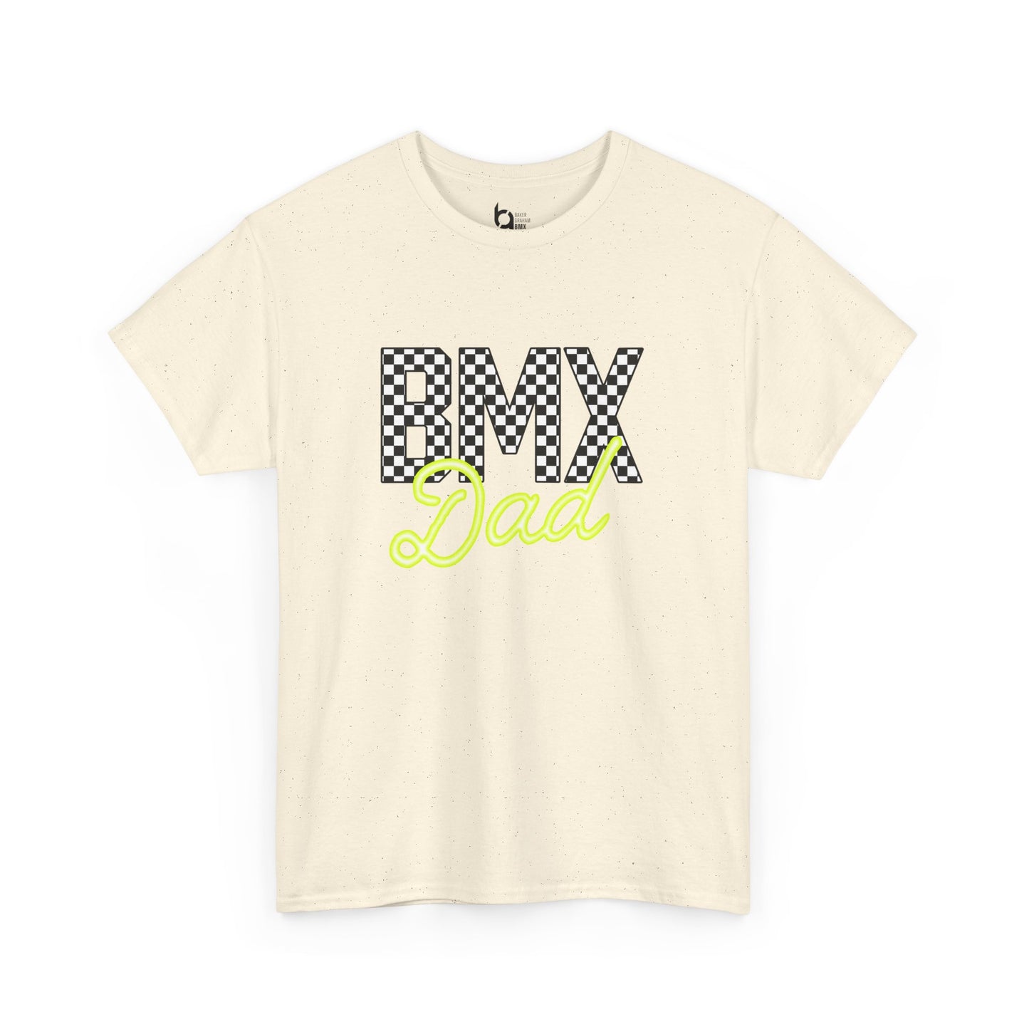 Checkered BMX Dad Light Colored Tee - Chartreuse Lettering