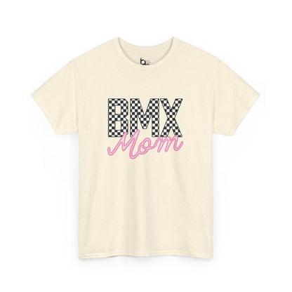 Checkered BMX Mom Light Colored Tee - Pink Lettering