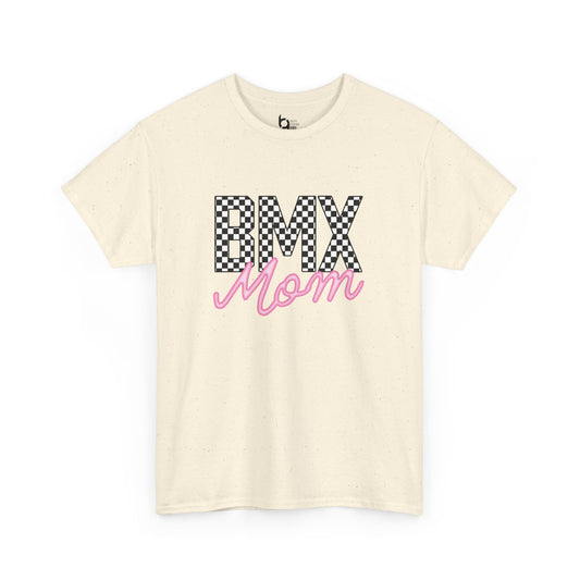 Checkered BMX Mom Light Colored Tee - Pink Lettering