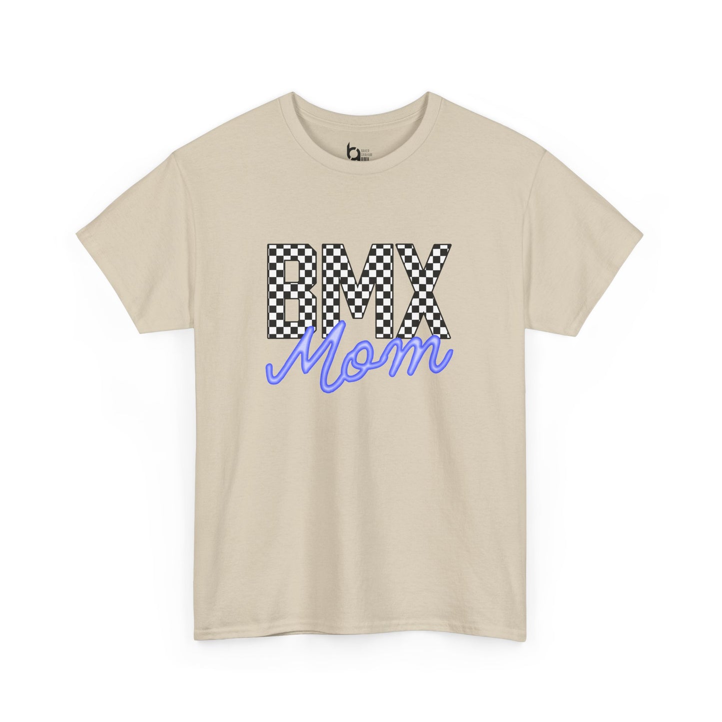 Checkered BMX Mom Light Colored Tee - Blue Lettering