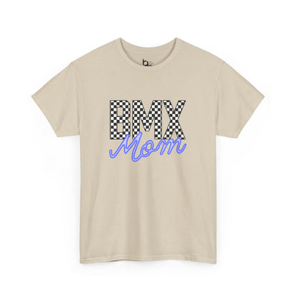 Checkered BMX Mom Light Colored Tee - Blue Lettering