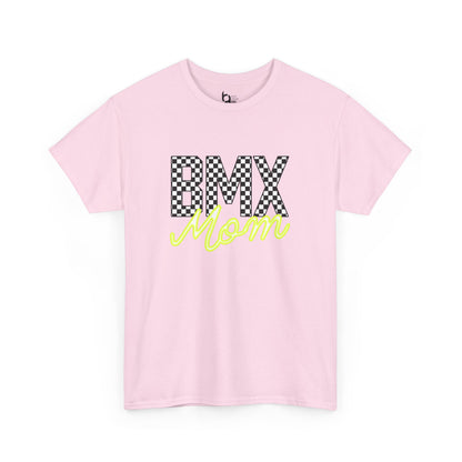 Checkered BMX Mom Light Colored Tee - Chartreuse Lettering