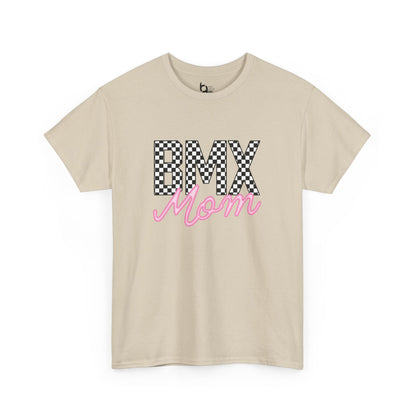 Checkered BMX Mom Light Colored Tee - Pink Lettering