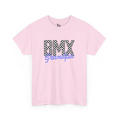 Checkered BMX Grandpa Light Colored Tee - Blue Lettering