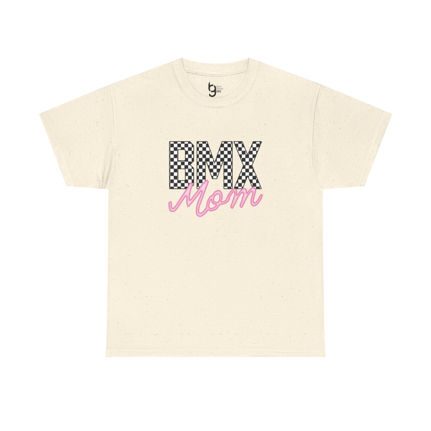 Checkered BMX Mom Light Colored Tee - Pink Lettering