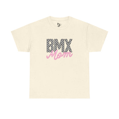 Checkered BMX Mom Light Colored Tee - Pink Lettering