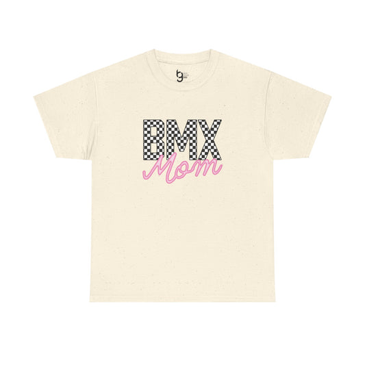 Checkered BMX Mom Light Colored Tee - Pink Lettering