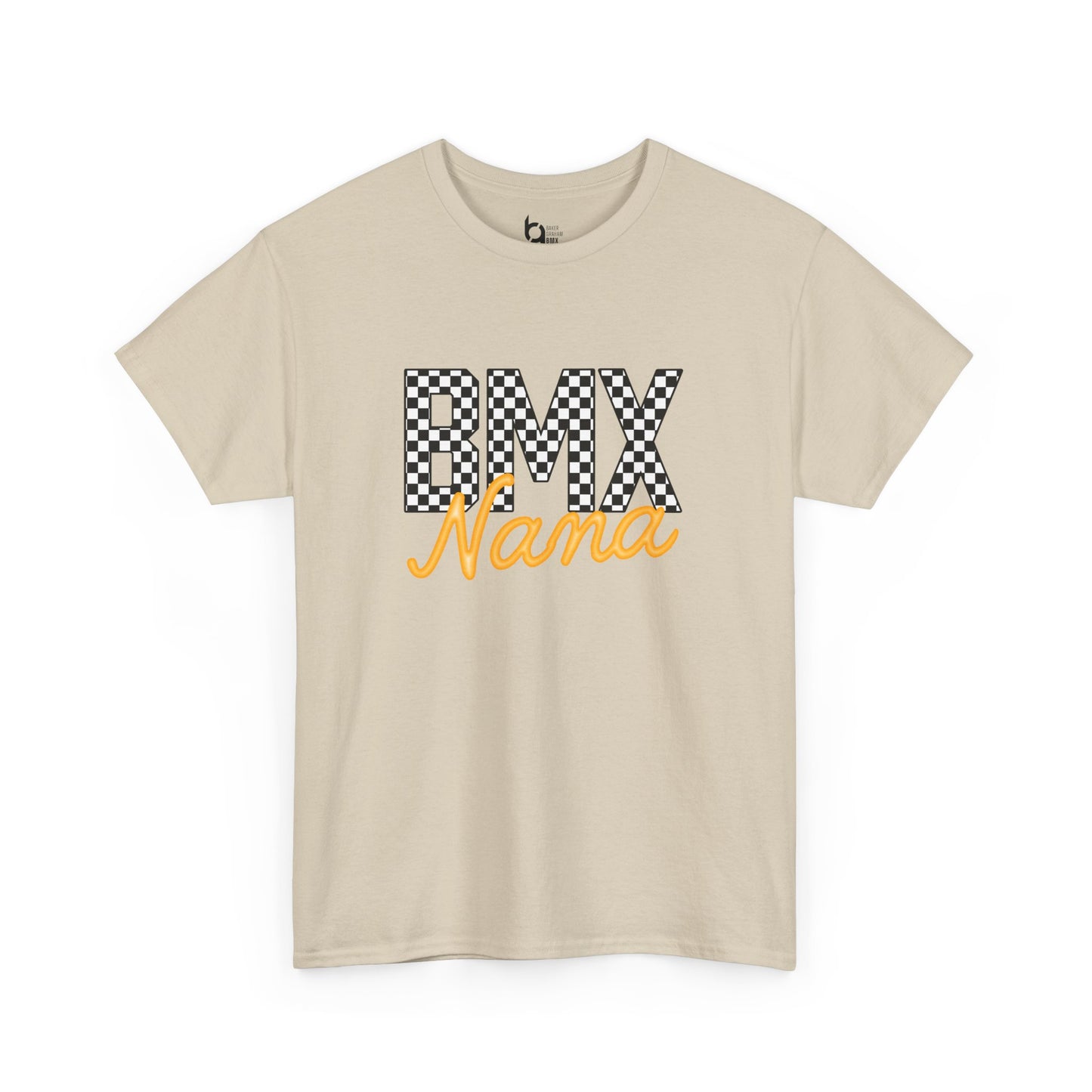 Checkered BMX Nana Light Colored Tee - Orange Lettering