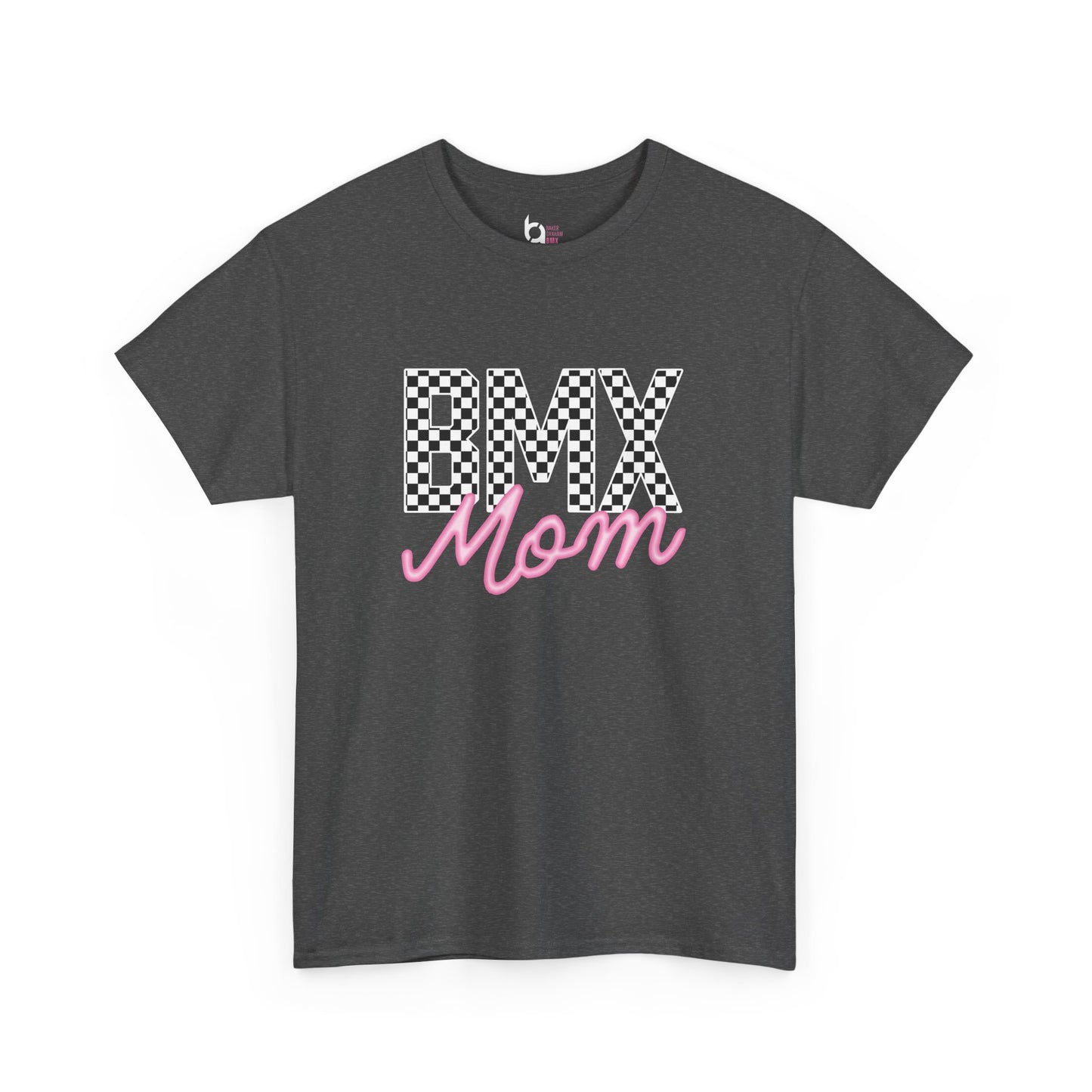 Checkered BMX Mom Dark Colored Tee - Pink Lettering