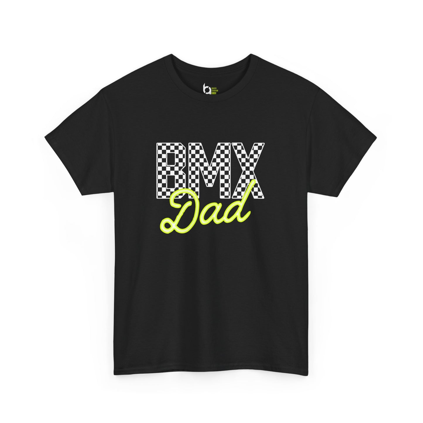 Checkered BMX Dad Dark Colored Tee - Chartreuse Lettering